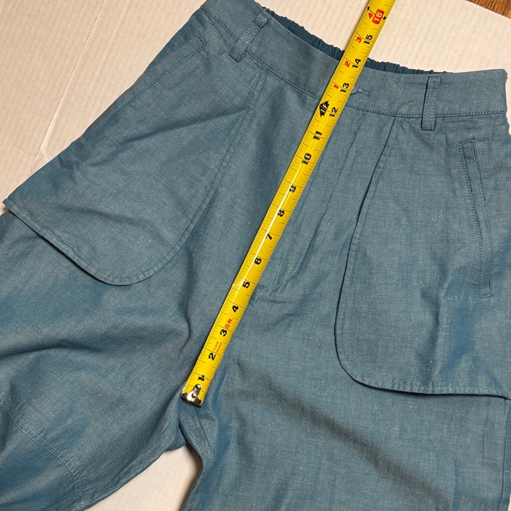 MOUSSY Out Pocket Bag Blue Cargo Pants Cotton Linen Elastic‎ Waist Stacking SZ 1 - Picture 7 of 16